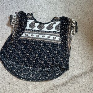 Free People Black and Cream Floral Blouse